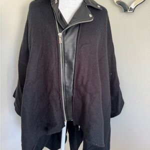 mark. Black Knit Jacket with Faux Leather Trim